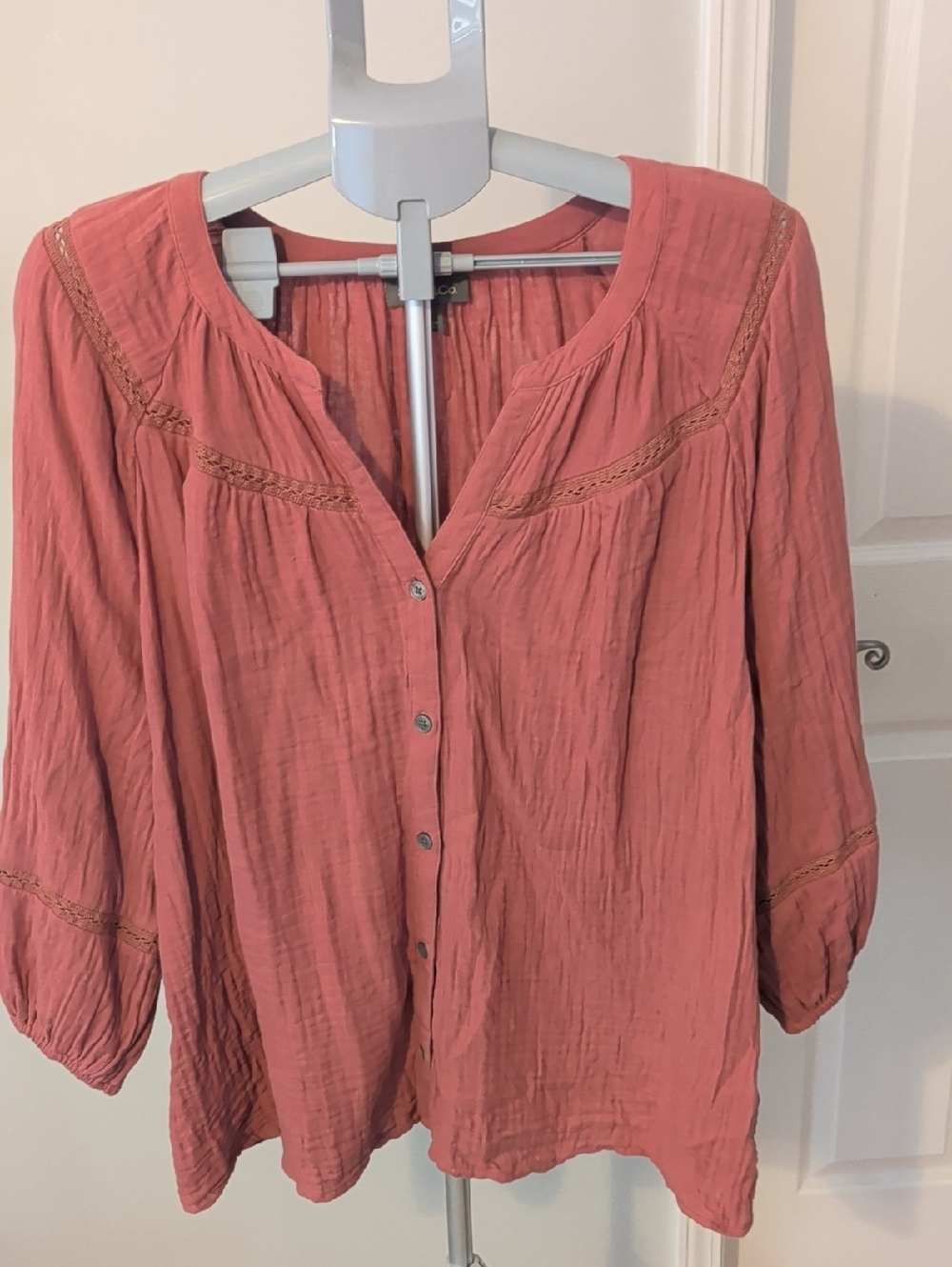 Style & Co. Dusty Coral Button-Front Peasant Blouse